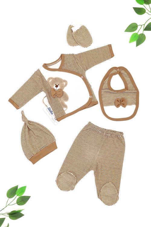 Erkek Bebek Pamuk Kumaş 5 Li Lüks Hastane Çıkışı Seti STL6732