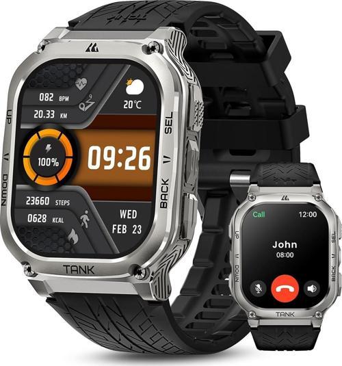 AMAZTIM Akıllı Saat, 60 Gün Pil Ömrü, Yüzme Dalışı Full Metal - Gümüş