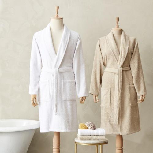 Carli %100 Pamuk 4 Parça Bornoz/Baş Havlusu Aile Banyo Seti Beyaz-Bej