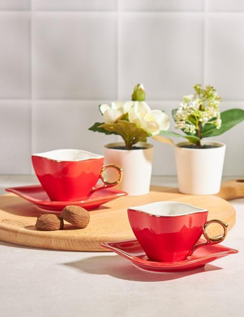 Sonsuz Aşk 2 Kişilik Kahve Fincanı Takımı Kırmızı 100 ml