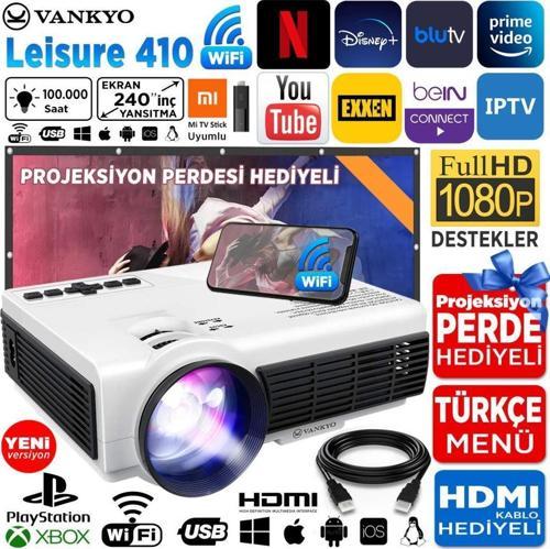 Leisure 410 5G WiFi Projeksiyon Cihazı - 1080P Destekli - 240 İnç Yansıtma - Dahili Hoparlör - PS5/PS4/XBOX/HDMI