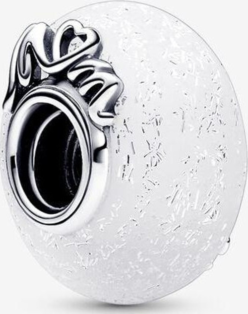 Işıltılı Beyaz Murano Mum & Love Charm 792655C00
