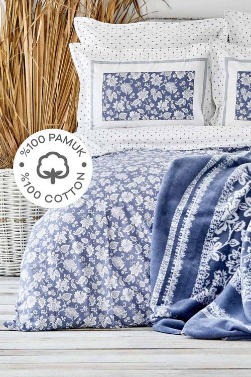 Celerina %100 Pamuk Çift Kişilik Fitted Nevresim Takımı Mavi