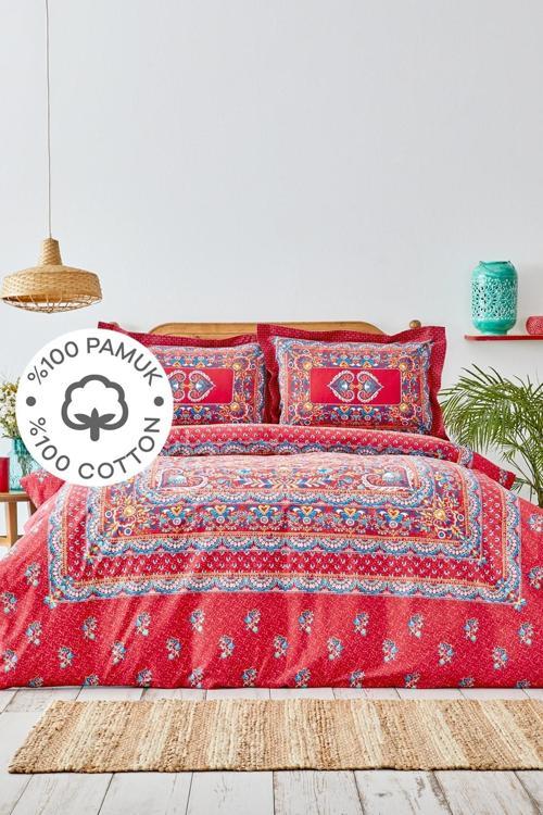 Mihver Pano %100 Pamuk Çift Kişilik Nevresim Takımı Kırmızı