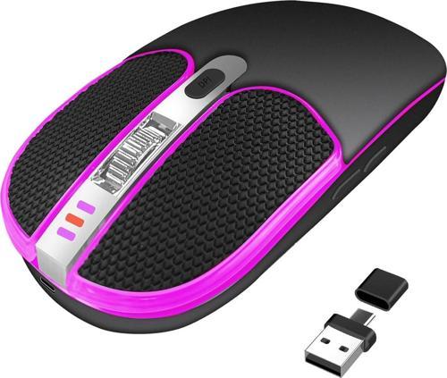 Deri Düğmeli Kablosuz Mouse, RGB Renkli Işıklı LED - Siyah