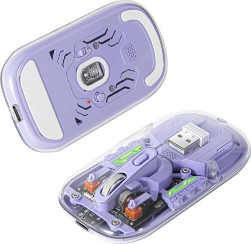 Şeffaf Kablosuz Sessiz Mouse, Bluetooth, Şarj Edilebilir Silm - Mor