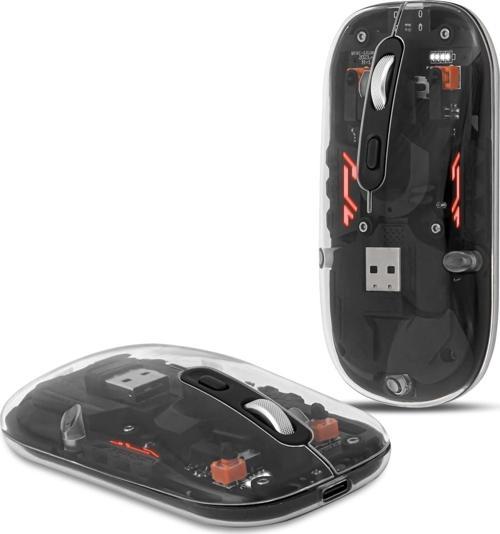Şeffaf Kablosuz Sessiz Mouse, Bluetooth, Şarj Edilebilir Silm - Siyah