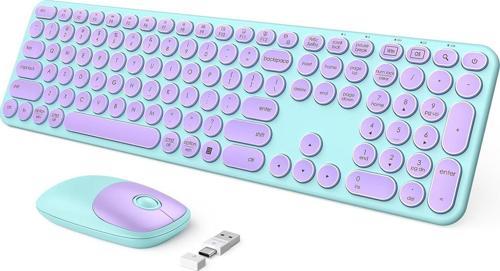 Kablosuz Klavye ve Mouse, USB ve Type-C - Mor/Yeşil