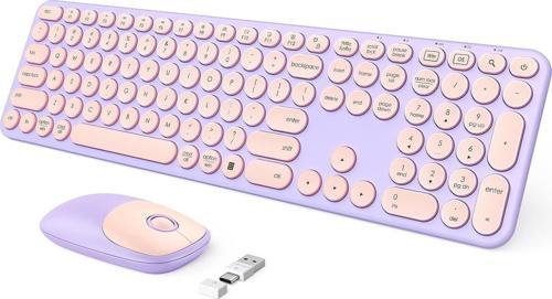 Kablosuz Klavye ve Mouse, USB ve Type-C - Pembe/Mor