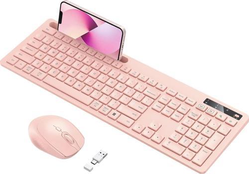Kablosuz Klavye ve Mouse - Telefon Tutuculu USB Type-C - Bebek Pembesi