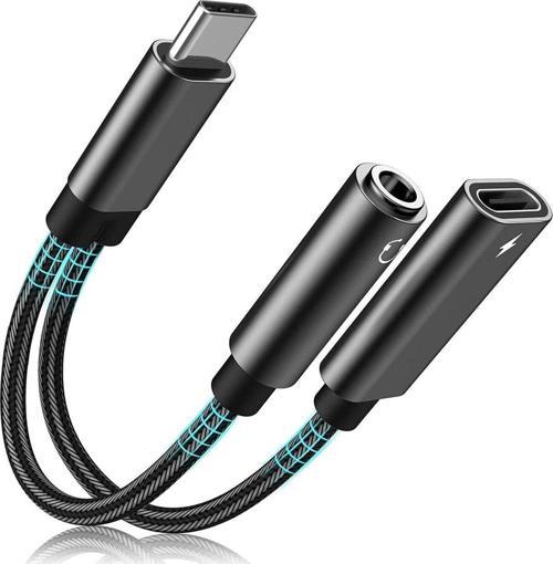 SX-03 Nylon Örgü Type-C To Type-C + Şarj ve 3.5 mm Kablo Kulaklık Dönüştürücü uyumlu