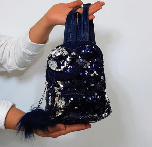 crn Lacivert Pullu Kız Çocuk Sırt Çantası (16cmx20cmx10cm)