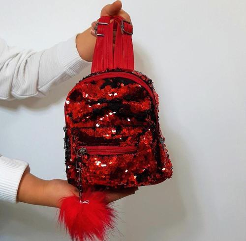 crn Kırmızı Pullu Kız Çocuk Sırt Çantası (16cmx20cmx10cm)