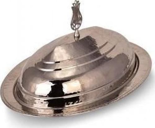 Hanedan Klasik Kapak Kayık Sunum Tabağı 30 Cm El Dövme Nikel Turna4411-2