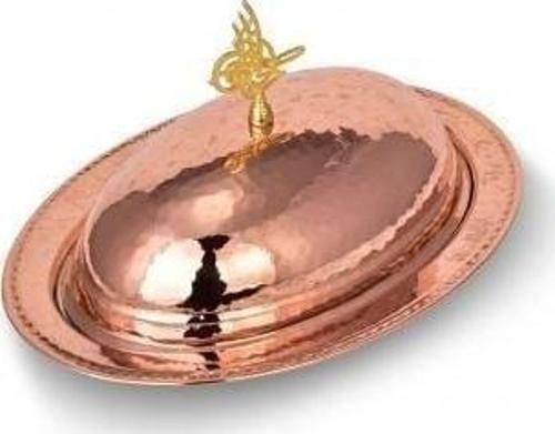 Saltanat Şişme Kapak Kayık Sunum Tabağı 40 Cm El Dövme Kırmızı Turna4408-1