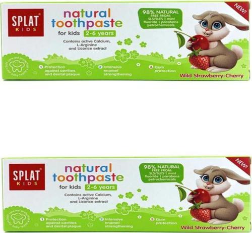 Kids Çilek-Kiraz Tadında 2-6 Yaş Arası Doğal Diş Macunu 50 ml İki Adet