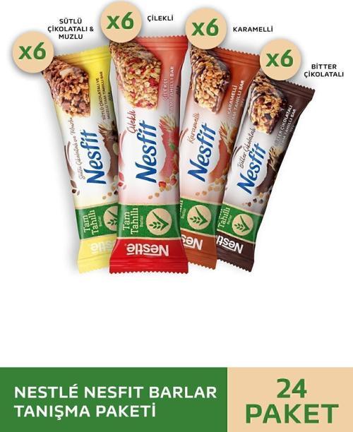 Nesfit Çilekli & Çikolatalı & Sütlü Çikolatalı Muzlu & Karamelli Tam Tahıllı Bar 4x6x23,5g