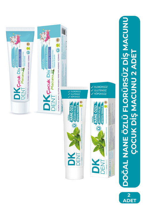 Doğal Nane Özlü Florürsüz Yetişkin Diş Macunu 75 ml + Karanfil Özlü Çocuk Diş Macunu 50 ml 2'li Set