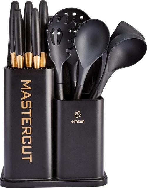 Mastercut Siyah 12 Parça Bıçak Servis Kesme Tahtası Seti Siyah