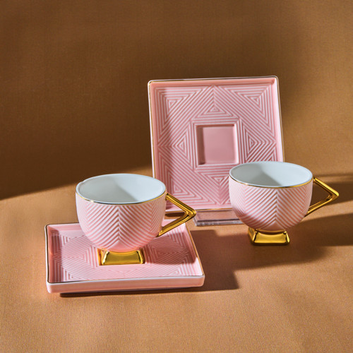 Art Deco 2 Kişilik Kahve Fincan Takımı 80 ml Pembe