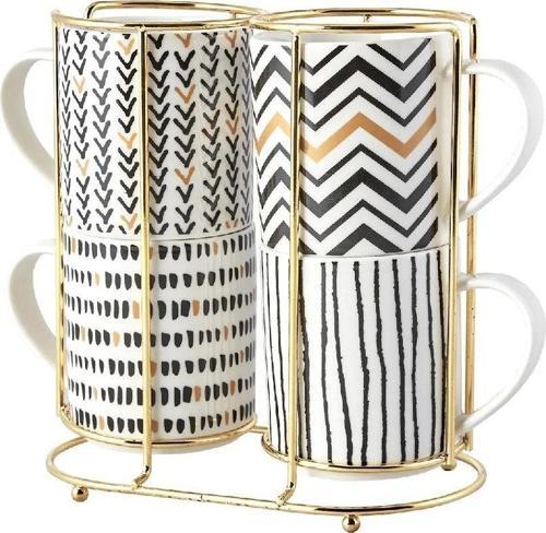 Nomar 5 Parça Standlı Porselen Kupa/Mug Seti 4X320 Ml