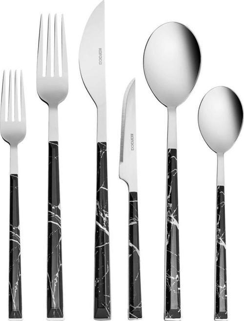 Leda 36 Parça 6 Kişilik Çatal Kaşık Bıçak Takımı Black Siyah