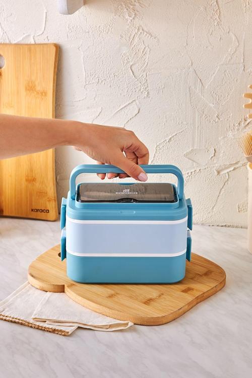 Puga 2 Katlı Bölmeli Kapaklı Çelik Lunch Box/Yemek Taşıma/Saklama Kutusu