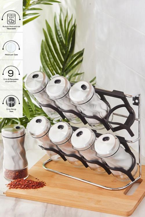 Tottori Inox 9 Parça Cam Baharat Takımı