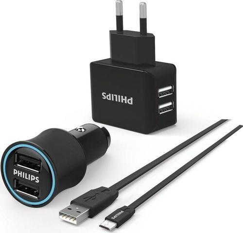 Dlp2553Em Araç İçi Şarj Cihazı & Duvar Şarj Cihazı & Micro Usb Kablo Birarada Combo Ürün, Siyah