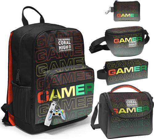 Beşli İlkokul/Ortaokul Çanta Seti - Siyah Gri Gamer - Erkek Çocuk