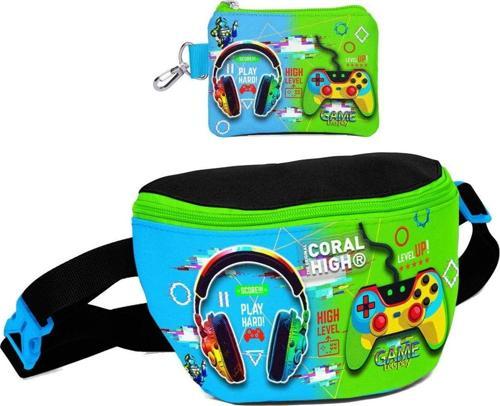 Erkek Çocuk Kulaklık Game Desenli Bel Çantası ve Bozuk Para Cüzdanı Set