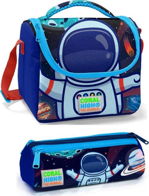 Erkek Çocuk Mavi Kırmızı Astronot Beslenme Çantası Seti