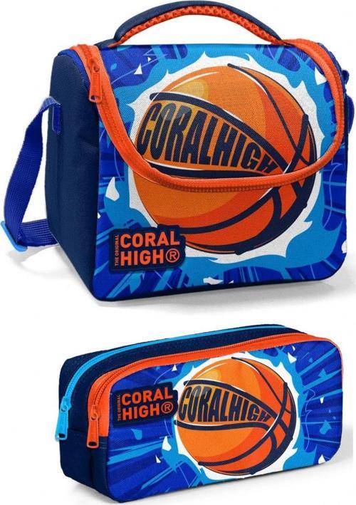 Erkek Çocuk Mavi Turuncu Basketbol Beslenme Çantası Seti