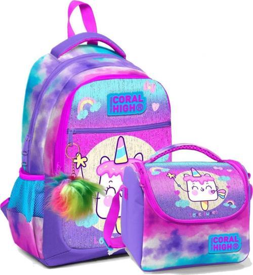 Okul Sırt ve Beslenme Çantası Seti - Kız Çocuk Mor Pembe Dondurma