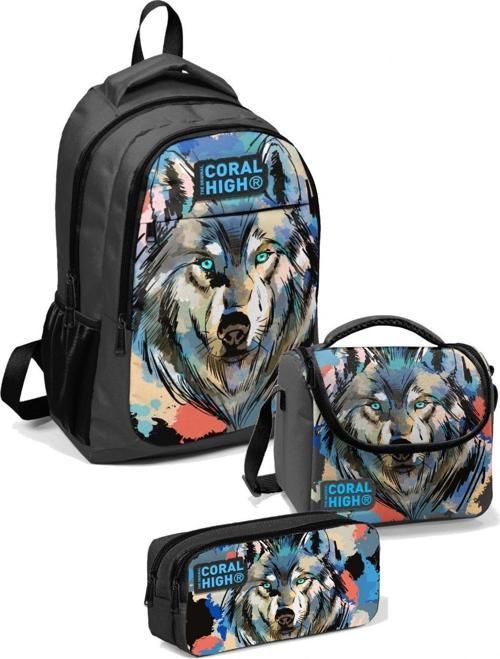 İlkokul Çanta Takımı Siyah Kurt  - Erkek Çocuk Okul Çantası Seti