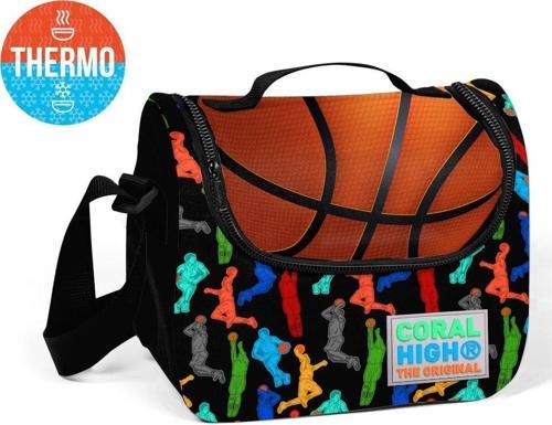 Sİyah Basketbol Desenli Termoslu Beslenme Çantası - Erkek Çocuk