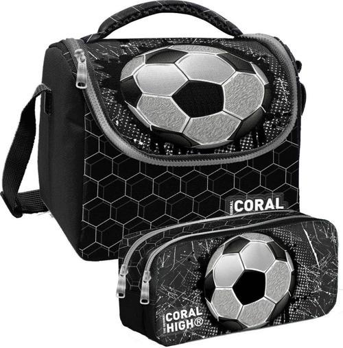 Siyah Futbol Desenli Erkek Çocuk Isı Yalıtımlı Beslenme Çantası ve Kalemlik Seti