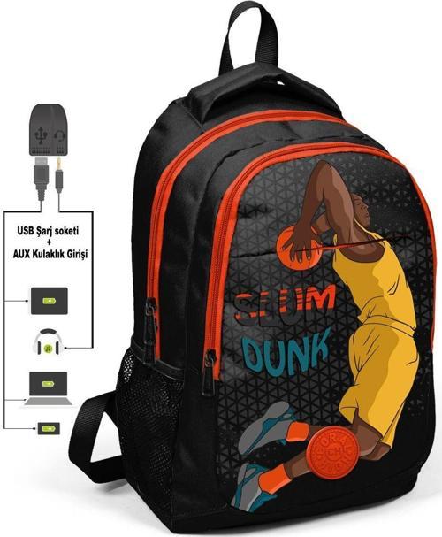 Kids Basketbolcu İlk ve Ortaokul Sırt Çantası - USB ve AUX Çıkışlı