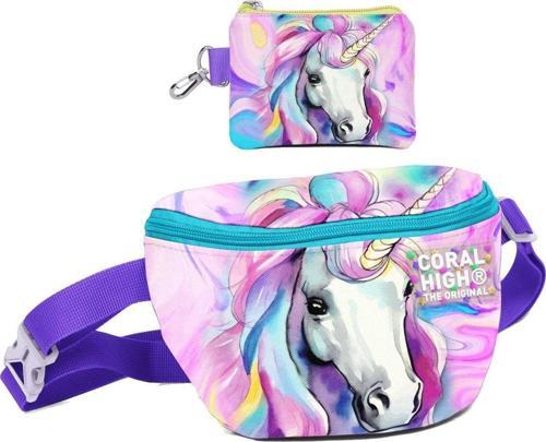 Kız Çocuk Unicorn Desenli Bel Çantası ve Bozuk Para Cüzdanı Set