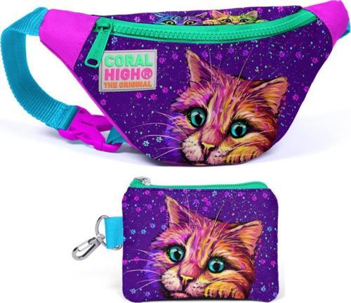 Mor Kedi Bel Çantası ve Bozuk Para Çantası Seti - Kız Çocuk