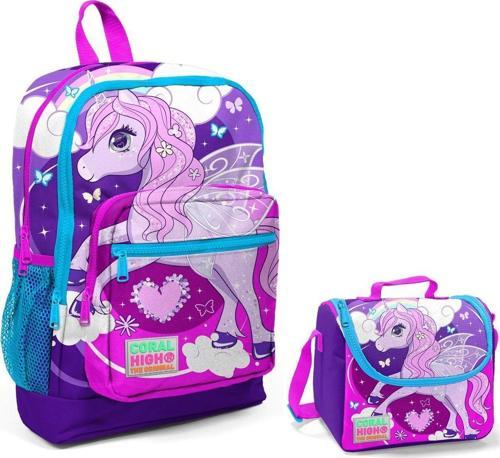 Mor Unicorn Baskılı Kız Çocuk İlkokul Çantası ve Beslenme Seti