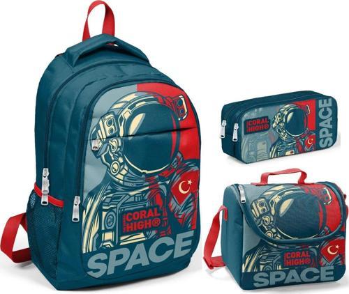 Coral High Lacivert Astronot Erkek Çocuk İlkokul Çanta Seti - Sırt Çantası+Beslenme+Kalemlik