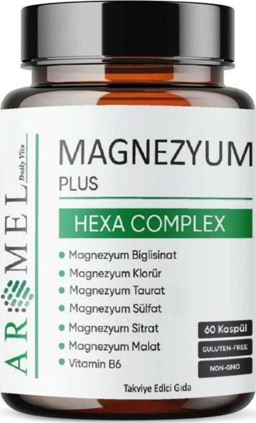 Magnezyum Plus, Hexa Complex | 60 Kapsül | Magnezyum,Biglisinat,Klorür,Taurat,Sülfat,Sitrat,M