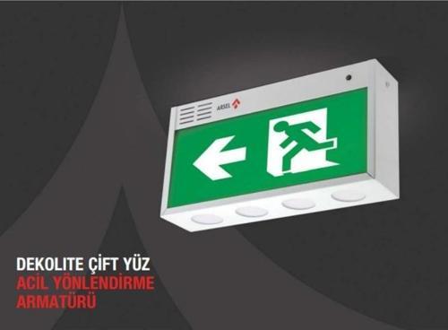 Dekolite Serisi Çift Yüzlü AE-5123-L Acil Çıkış Yönlendirme Armatürü Kesintide 180 Dak. Yanan 1000 Lümen LED