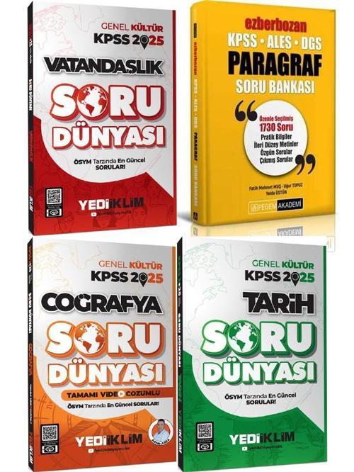 Pegem Ezberbozan Paragraf Soru ve Yediiklim 2025 KPSS Lisans Tarih+Coğrafya+Vatandaşlık 4 lü Set