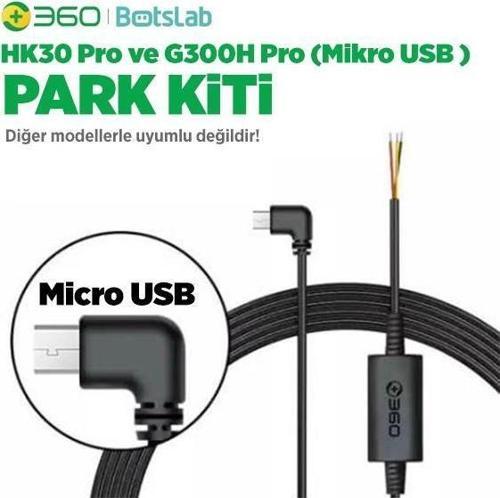 Botslab G300H Pro/HK30 Pro Araç İçi Kamera 24 Saat Park Modu Kiti Akü Bağlantı Kablosu (Micro Usb)