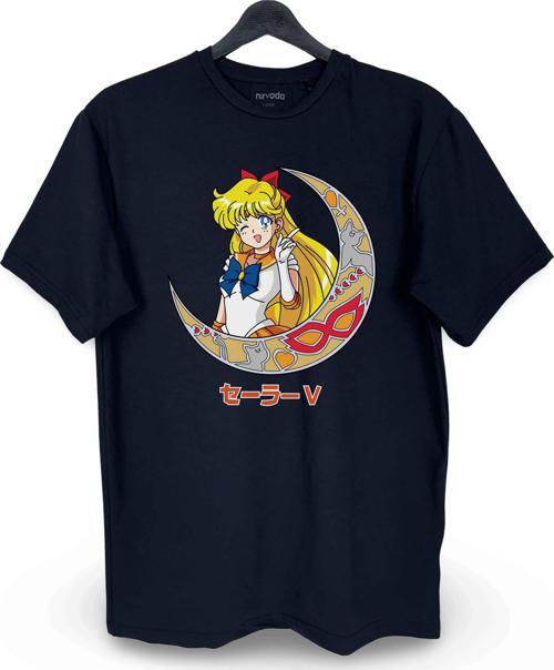 Sailor Moon Ay Savaşçısı Baskılı Loose Fit Bisiklet Yaka Unisex Tişört Anime Manga