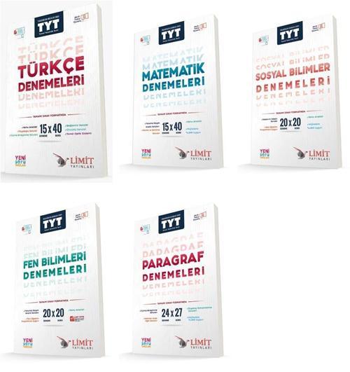 Limit Tyt Türkçe + Matematik + Sosyal + Fen + Paragraf Deneme Seti 5 Kitap 2024