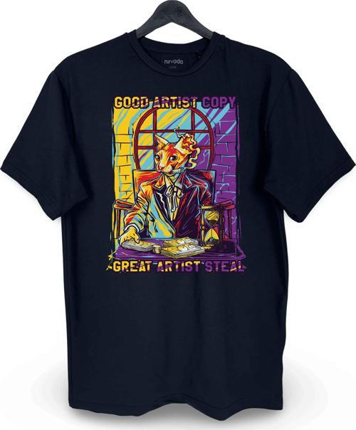 Gangster Renkli Kedi Baskılı Loose Fit Bisiklet Yaka Unisex Tişört