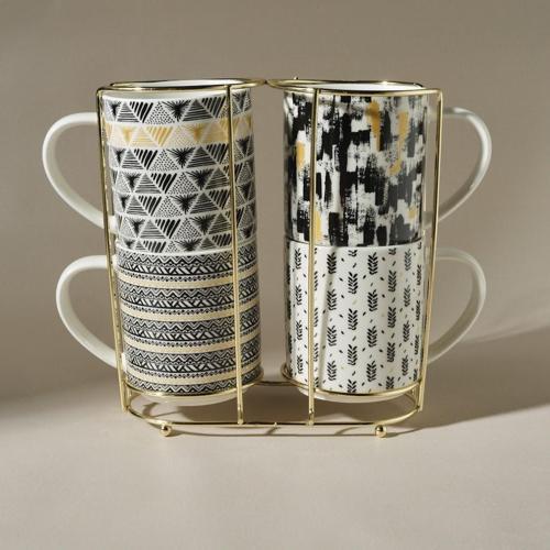 Nigrum 5 Parça Standlı Porselen Kupa/Mug Seti 320 Ml